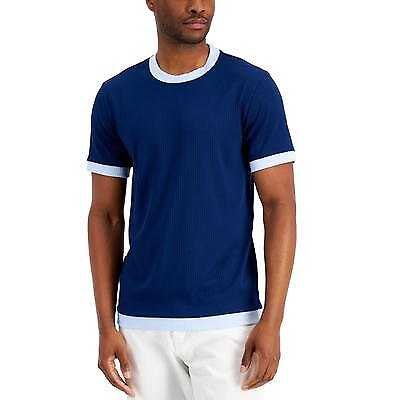 #ad Alfani Mens Ribbed Contrast Short Sleeve T Shirt Blazing Navy 2XL $12.50