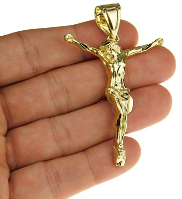 #ad Mens Jesus Piece Pendant Hanging Body Yellow Gold Plated Hip Hop Crucifix Charm $19.99