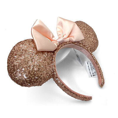 #ad US Headband Mouse Disney Parks 2022 Minnie Mouse Ears Rose Gold Pink Bow Satin $15.49