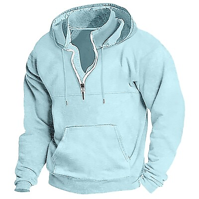 #ad Men#x27;s Fall Winter Solid Color Hoodie Outdoor Leisure Fitness Sports Pullover Top $30.68