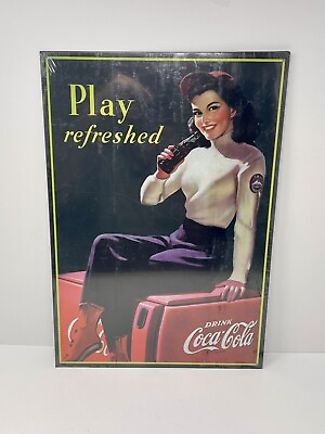 #ad Coca Cola Metal Sign quot;Play Refreshedquot; Tin Coke 16 1 2quot; x 11 1 2quot; Drink Coca Cola $21.95