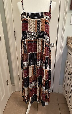 #ad Natural Life Patti Side Slit Maxi Dress Patchwork Mixed Print XS S Boho Earthy $25.00