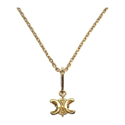 #ad CELINE Triomphe Solitaire Necklace Pendant Gold Finish Brass Women#x27;s TGIS $434.80