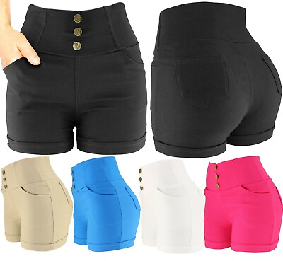 #ad Womens Solid Colors Cotton Blend High Waist Summer Sexy Stretchy Shorts $15.95