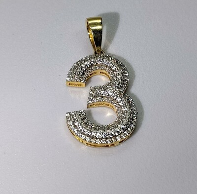 #ad 2Ct Lab Created Diamond Custom Number quot;3quot; Charm Pendant 14K Yellow Gold Plated $152.22