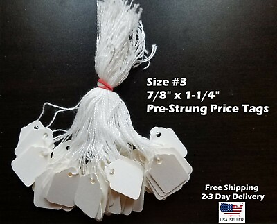 #ad Size #3 Small Blank White Merchandise Price Tags w String Retail Jewelry Strung $6.69