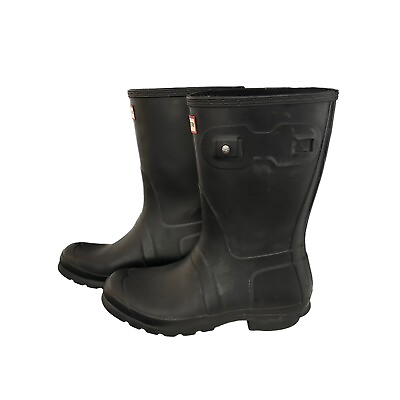 #ad Hunter Women#x27;s US 9 Black Rubber Wellie Original Short Waterproof Rain Boots $44.99