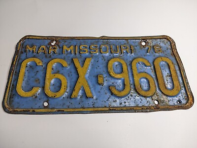 #ad 1976 Missouri License Plate Blue And Yellow C6X 960 With Patina $7.50
