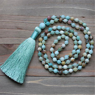 #ad Natural Amazonite 108 Beads Handmade Tassel Necklace Lucky Cuff Mala Unisex C $17.46