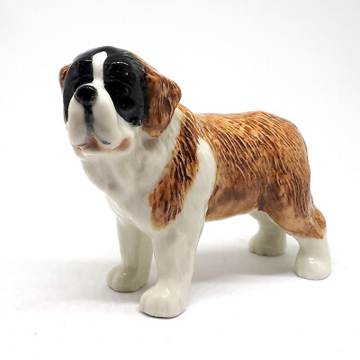 #ad Ceramic Figurine Saint Bernard Dog Statue Dollhouse Miniature Hand Painted Decor $7.00