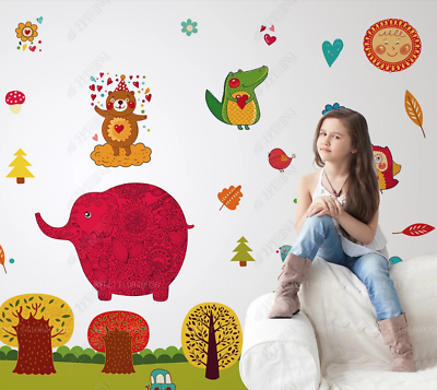 #ad 3D Cartoon Animal Wallpaper Wall Mural Removable Self adhesive 1104 AU $349.99
