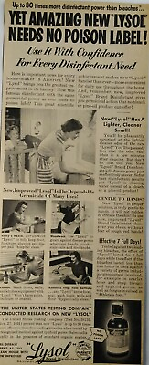 #ad 1954 Lysol No Poison Bottle Label Home Kitchen Bathroom Mother Cleaning Print Ad $4.95