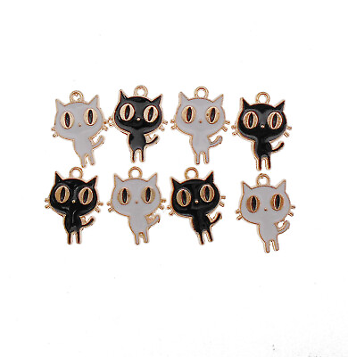#ad #ad 20PCS Enamel Halloween Black White Cat Charms Animal Pendant Jewelry DIY Making $4.27