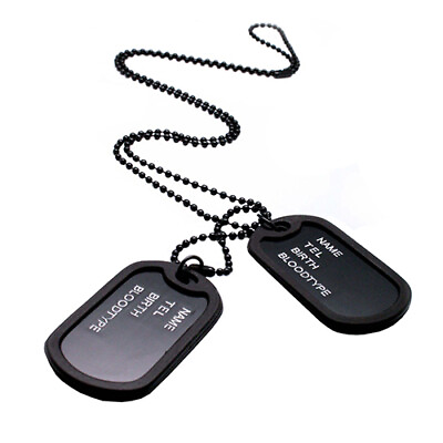 #ad #ad Military Army Style Black Dog Tags Pendant Sweater Chain Necklace Men#x27;s Jewelrym $7.59