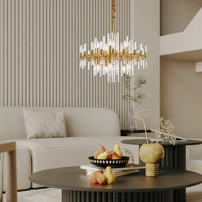 10 Lights Luxury Round Brass Crystal Chandelier Pendant Hanging Lighting Fixture $278.99
