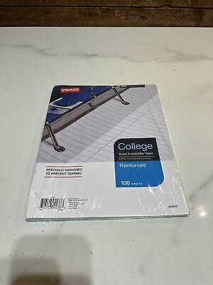 #ad *NEW* STAPLES College Ruled 3 Hole Filler Paper Reinforced 100 Sheets $14.99