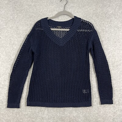 #ad Talbots Womens Open Knit Sweater Size S Navy Blue $14.00