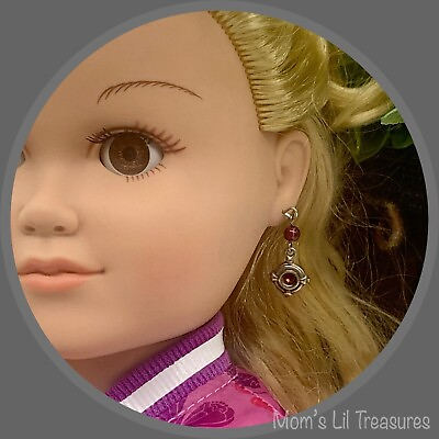 #ad Purple Glass Rhinestone Silver Diamond Shape Doll Earrings •18 Inch Doll Jewelry $6.00