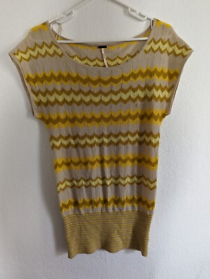 #ad Free People Womens Knit Tunic Top Size Small Yellow Chevron Spring Summer Top $22.99