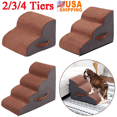 #ad 2 3 4 Tiers Foam Dog Stairs Non Slip Wide amp; Deep Pet Ramp Ladder for Bed Sofa US $43.23