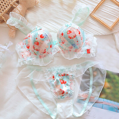 #ad Lolita Girls Cute Panties Bra Sets Underwear Ruffles Briefs Japanese Underpants $25.99