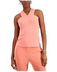 #ad INC Womens Orange Stretch Fitted Ribbed Trim Sleeveless Halter Top XL $1.69