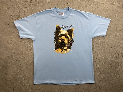 Vintage Dog T Shirt Mens XL Blue Single Stitch Cotton Blend Hanes Made in USA $18.88