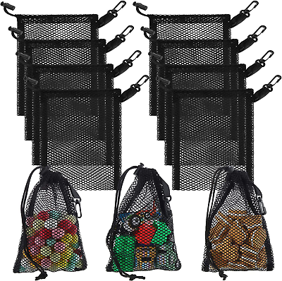 #ad 8 Pieces Black Mesh Drawstring Bags with Clips Nylon Storage Mesh Bags for Colle $17.49