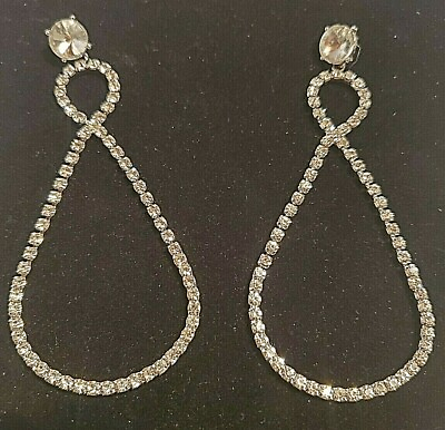 #ad Dangle Drop Silver with Crystals Hanging Earrings Fashion Gift $10.99