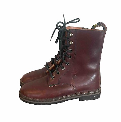 #ad Women#x27;s Size 6.5M Born Lace Up Combat Trooper Boots Brown Side Zip Leather $29.69