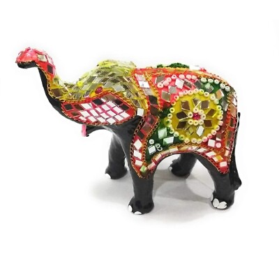 #ad Mirror Work Trunk Up Elephant 05 inch for home decorative showpiece Multicolored $42.99