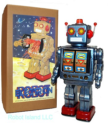 #ad #ad ME100 Rotatomatic Tin Toy Robot Battery Operated Blue Electron Robot $29.00