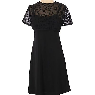 #ad Donna Ricco Cocktail Dress Black Sheer Floral Top Size 4 $15.96