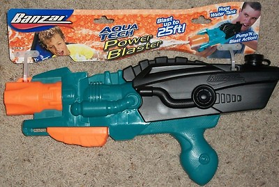 #ad Banzai Aqua Tech Power Blaster Water Squirt Gun Pool Games Toy Pump N Blast Fun $19.99