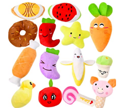 #ad Random pick Dog Squeaky Toys Stuffed Plush Fruits Snacks and Vegetables Dog Toy $14.18