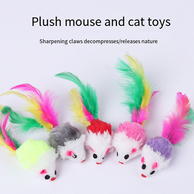 #ad Soft Fleece False Mouse Cat Toys Colorful Feather Funny Playing Toys for Kitten $6.71