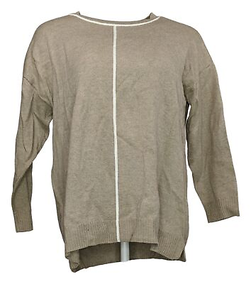 #ad Isaac Mizrahi Live Women#x27;s Sweater Sz S Drop Shoulder Pullover Contrast Beige $15.94