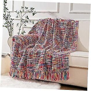 #ad Multicolor Throw Blanket with Tassels Home Decorative Throw Blanket Colorful $47.98