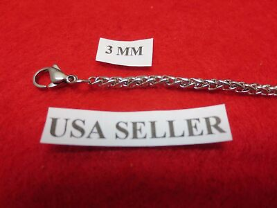 #ad 3 mm Stainless Steel Silver 24quot; Braided Wheat Rope Unisex Necklace Chain $9.00