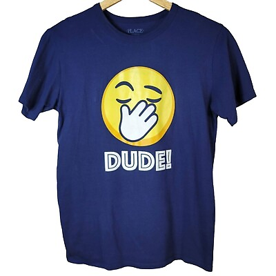 #ad Children#x27;s Place Boy Dude Emoji Short Sleeve T Shirt Blue Size 14 XL Face Plant $11.90