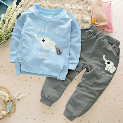 #ad Toddler Baby Boy Girls Casual Cotton Outfits Long Sleeve TopsPants 2pc Clothing $11.39