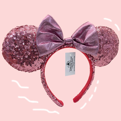 #ad Disney Mouse Ears Headband Light Pink Sequin Bow Valentine#x27;s Day Hairband $15.05
