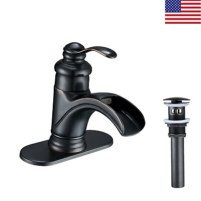 #ad Oil Rubbed Bronze Bathroom Basin Faucet Waterfall Sink Vanity Mixer with Drain $49.00