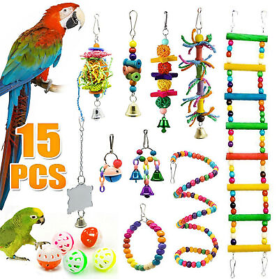#ad 15pcs set Pet Bird Toy Bright Colors Swing Bite resistant Pet Toy Gift $19.90