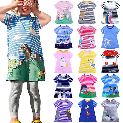 #ad Kids Girls Cotton Dress Casual Summer Basic Jumpskirt Playwear Dresses sport $11.99