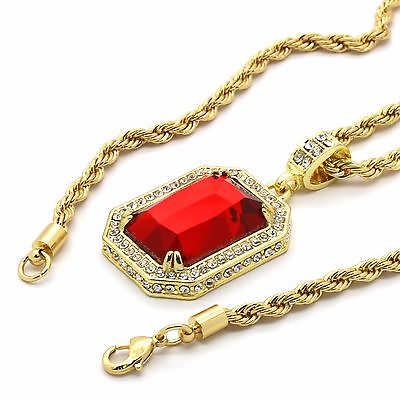 #ad Mens Hip Hop 14k Gold Plated Fashion Pendant Cubic Zirconia 24quot; Rope Chain $12.99