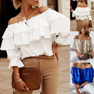 #ad Sexy Women Ruffles Off Shoulder Tops Short Sleeve Casual Loose T Shirt Blouse US $22.90