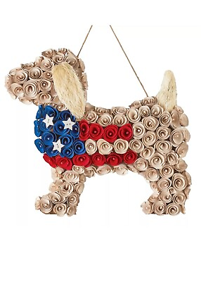 #ad Patriotic Dog Wooden Reses Hanging Wreath $22.00