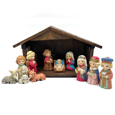 #ad VTG Best Collection Inspirational 12 Piece Ceramic Children Nativity Set Creche $39.99