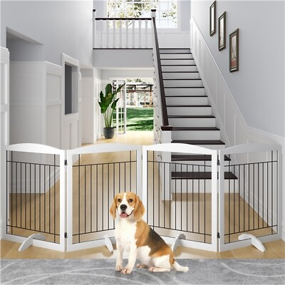 #ad Freestanding Wooden Dog Gate 4 Panels 32quot; H Foldable Pet Gate for Doorway Halls $76.99